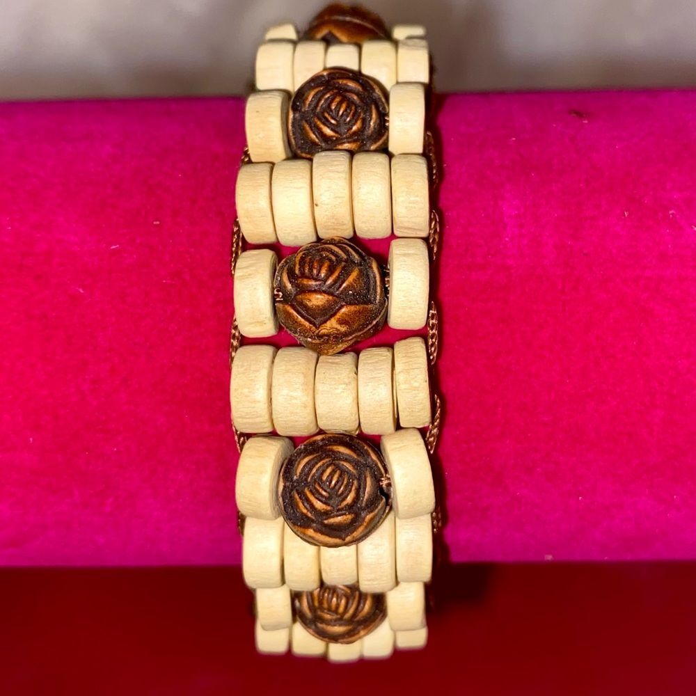 Bracelet with Carved Wooden Rose Beads Handmade in El Salvador